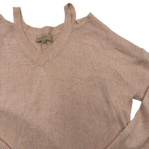 Ann Taylor LOFT Womens Large Sweater Drop‎ Shoulders Cutout V-Neck Blush Pink